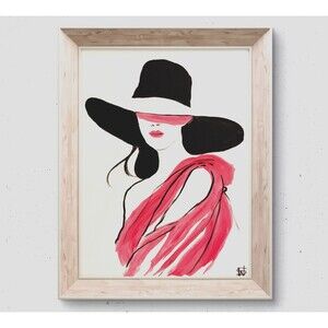 WS original hat girl hand painted 12X16 canvas  modern expressionist fine art